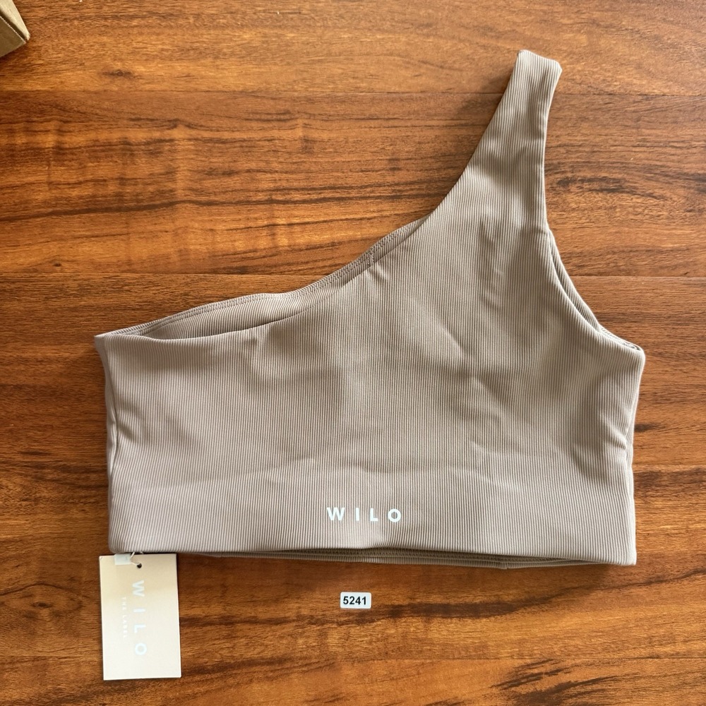 Wilo The Label Asymmetrical Ribbed Crop Bra Top Padded Latte Size M NWT